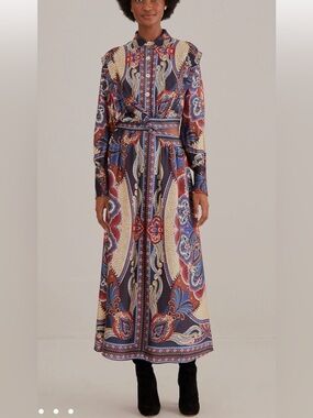 FARM Rio XXS Navy, Red & Cream Paisley cut out Maxi Dress OPULENT NWOTs